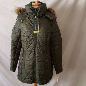NEW Andrew Marc Faux Fur Trim Quilted Jacket
